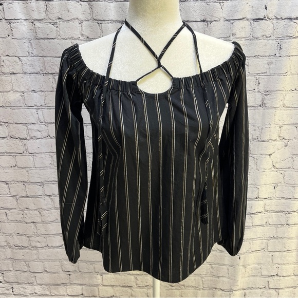 ROI Womens Off Should Top Black with Silver/Gold Metallic Stripes, Size X-large - Picture 1 of 10